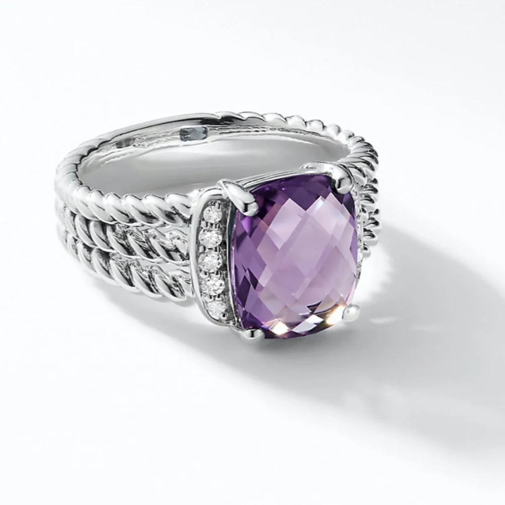 David Yurman Purple Amethyst Wheaton Petite Ring Size 7 - Picture 4 of 16